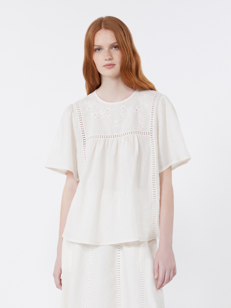 Oberteil aus Leinen und Stretch-Jersey - ECRU - Max Mara - 2