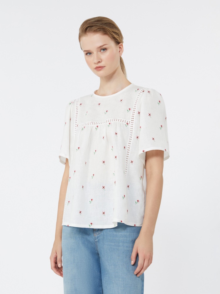 Linen canvas and stretch jersey top - WHITE - 2