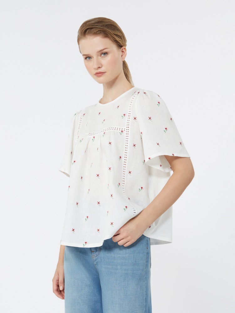 Linen canvas and stretch jersey top - WHITE - 4