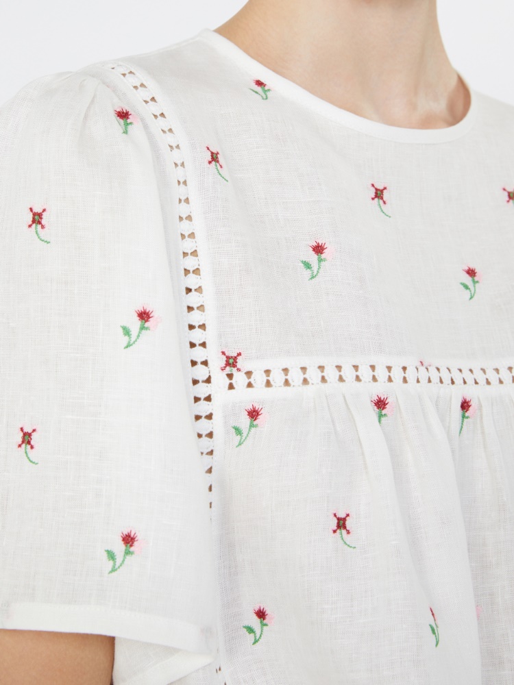 Linen canvas and stretch jersey top - WHITE - 5