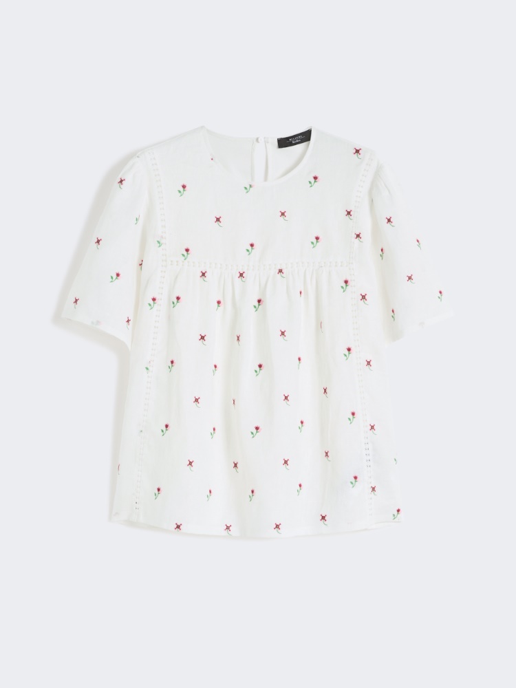 Linen canvas and stretch jersey top - WHITE - 6