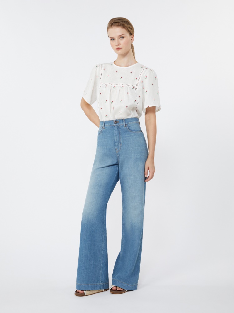 Linen canvas and stretch jersey top - WHITE - 1