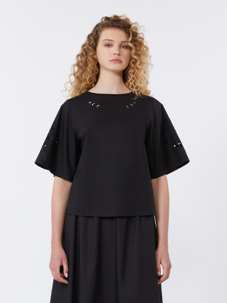 Oberteil aus Baumwollpopeline mit Stickereien - SCHWARZ - Max Mara - 2