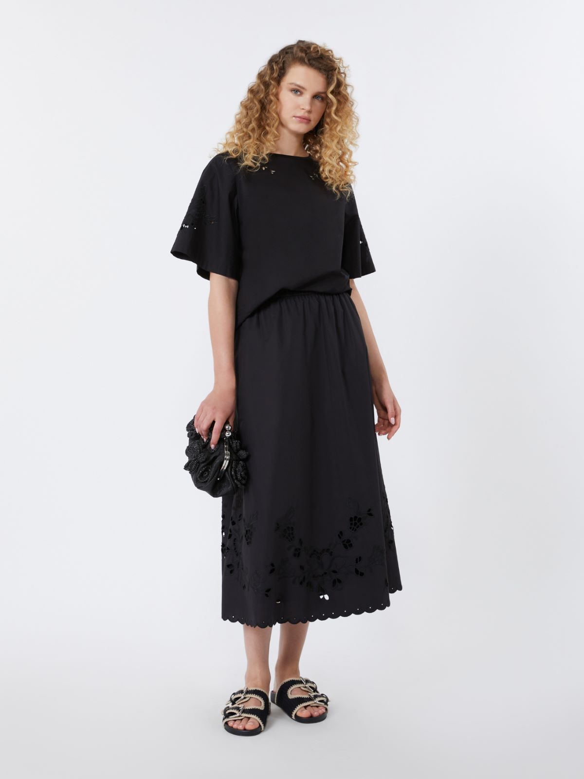 Cotton-poplin top with embroideries + BLACK - Max Mara