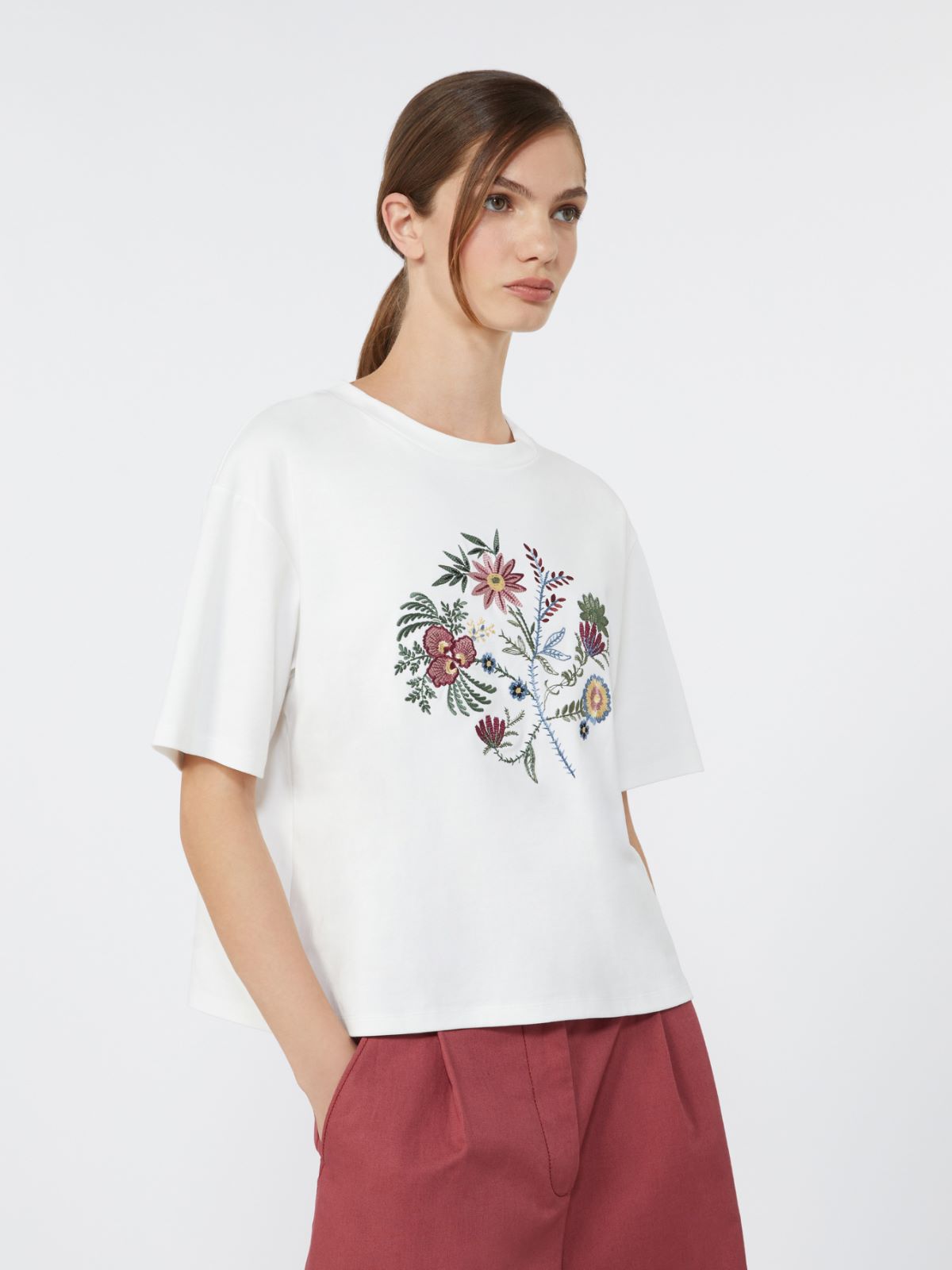 Printed cotton jersey T-shirt - WHITE - Max Mara - 4