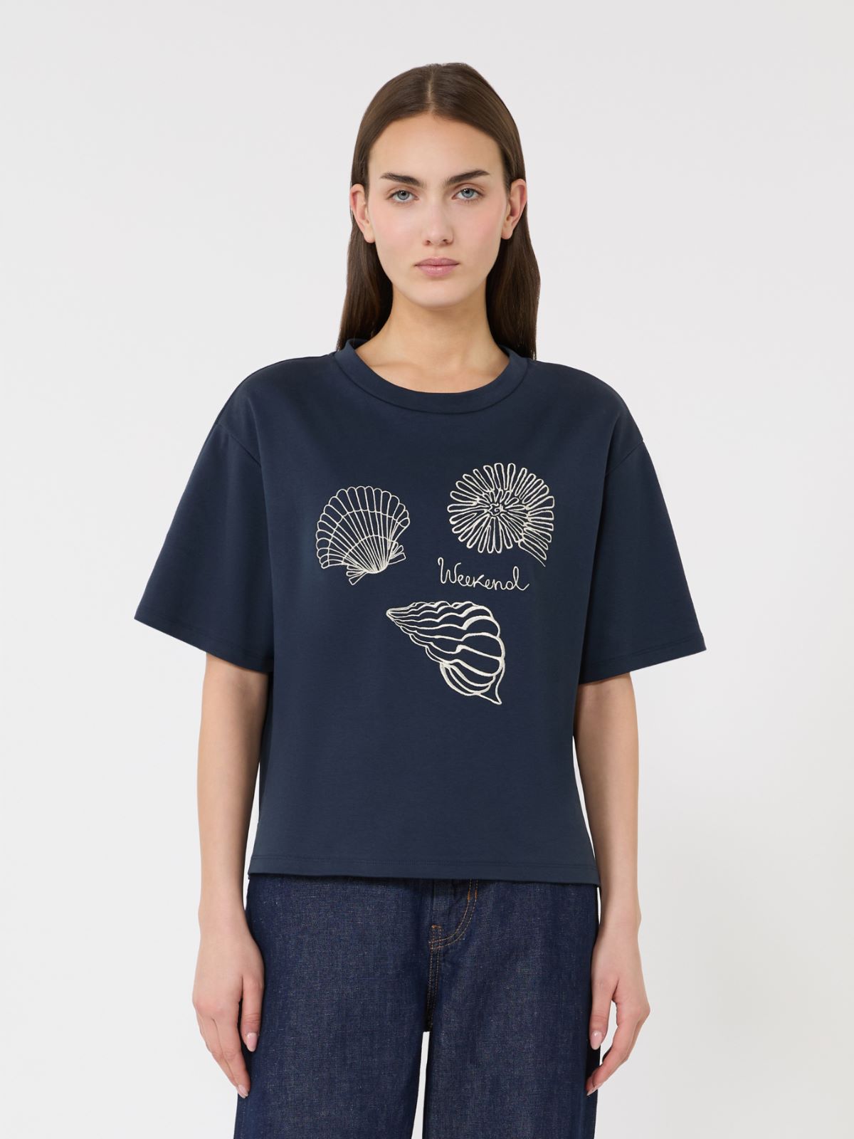 T-Shirt aus bedrucktem Baumwolljersey - BLAU - Max Mara - 2