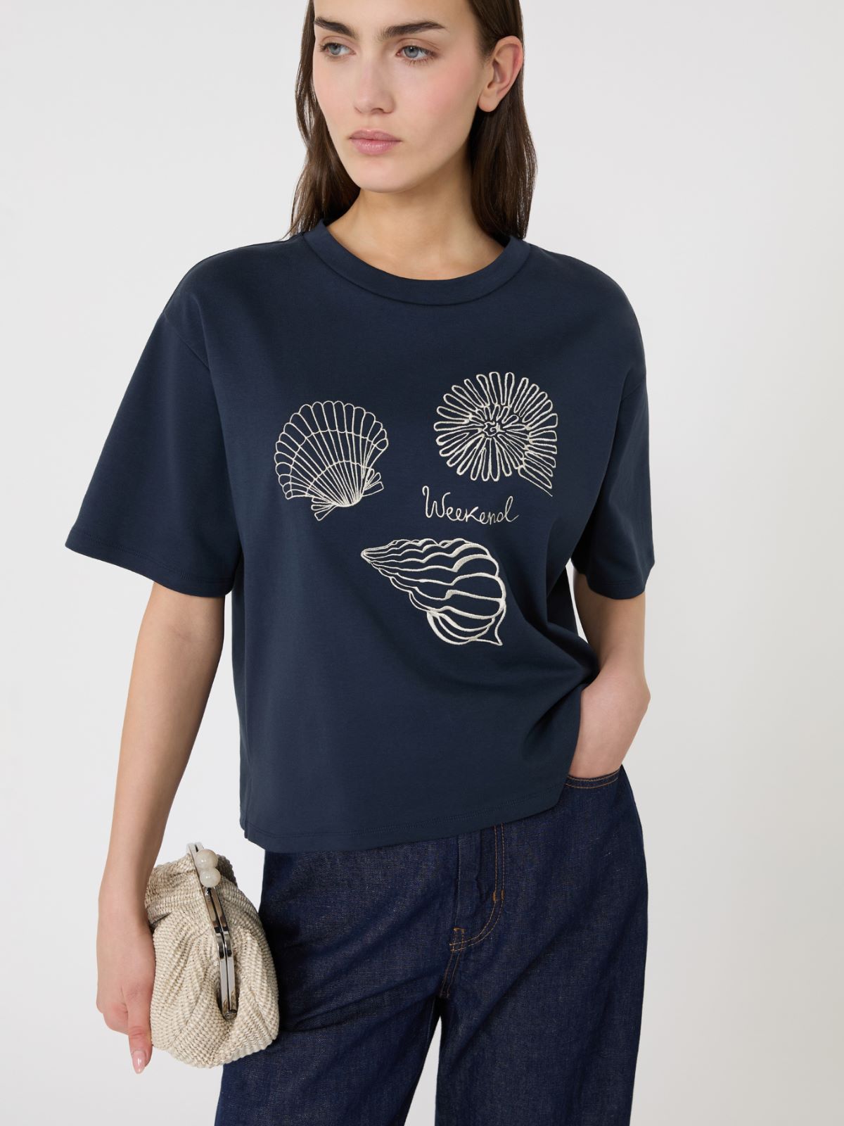 T-Shirt aus bedrucktem Baumwolljersey - BLAU - Max Mara - 4