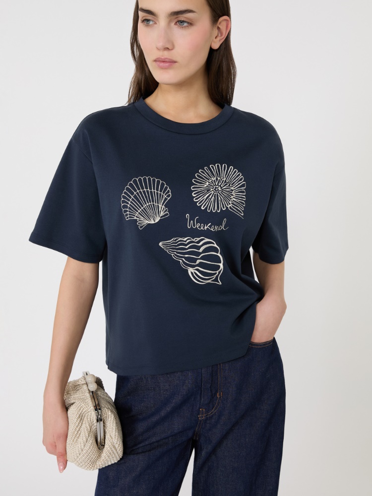 T-Shirt aus bedrucktem Baumwolljersey - BLAU - Max Mara - 4