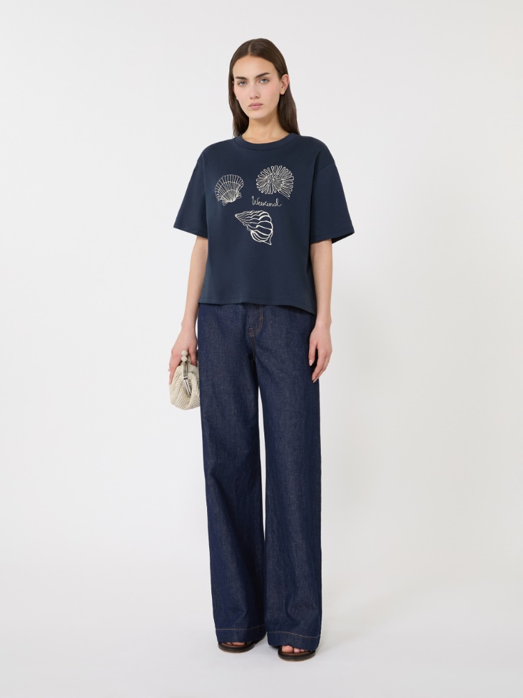 T-Shirt aus bedrucktem Baumwolljersey + BLAU - Max Mara