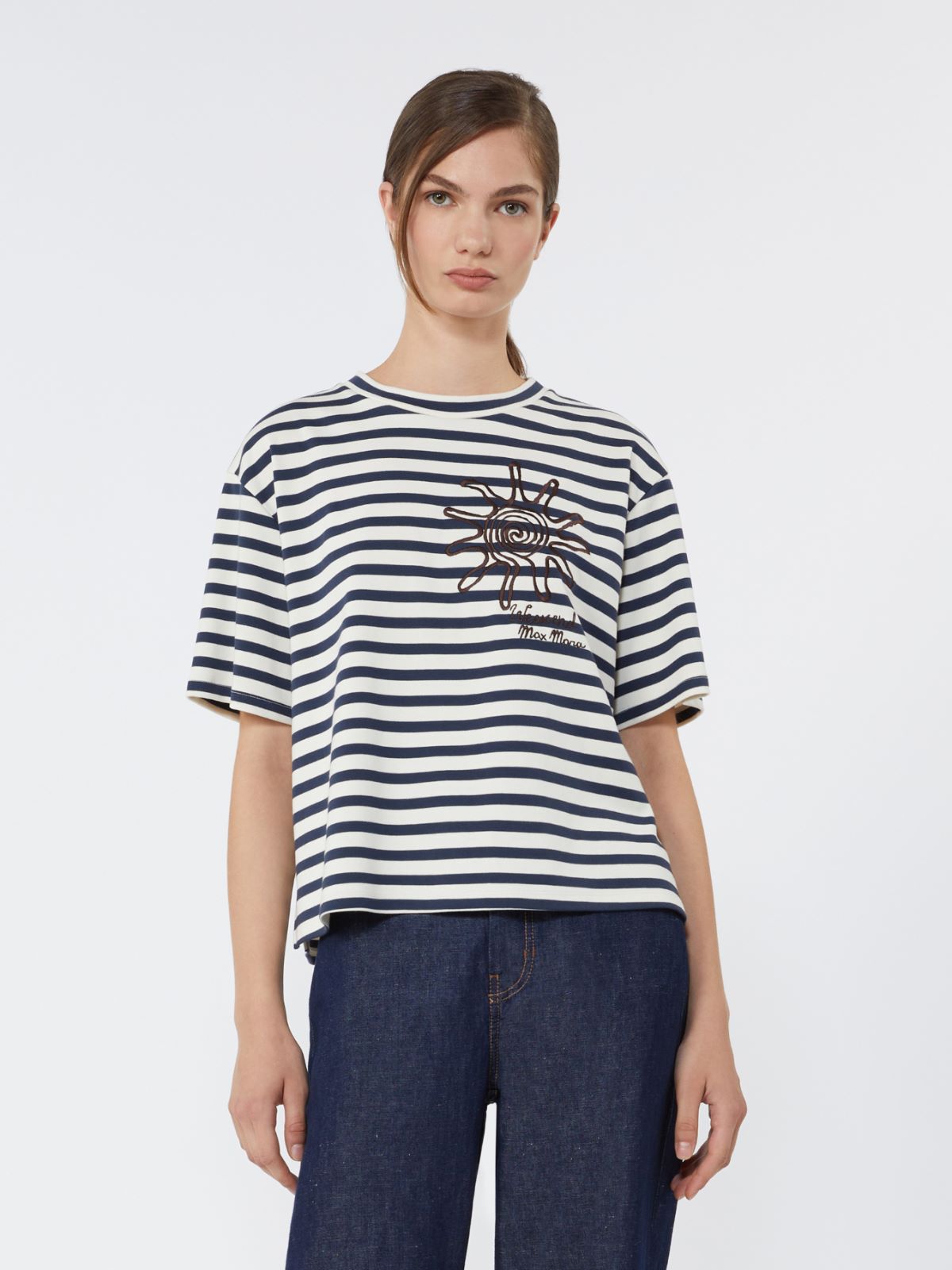 Printed cotton jersey T-shirt - NAVY - Max Mara - 2