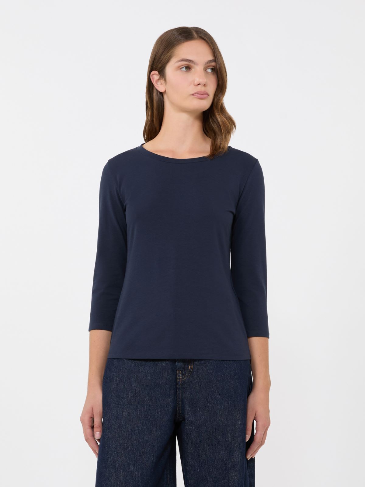 Stretch cotton T-shirt - NAVY - Max Mara - 5