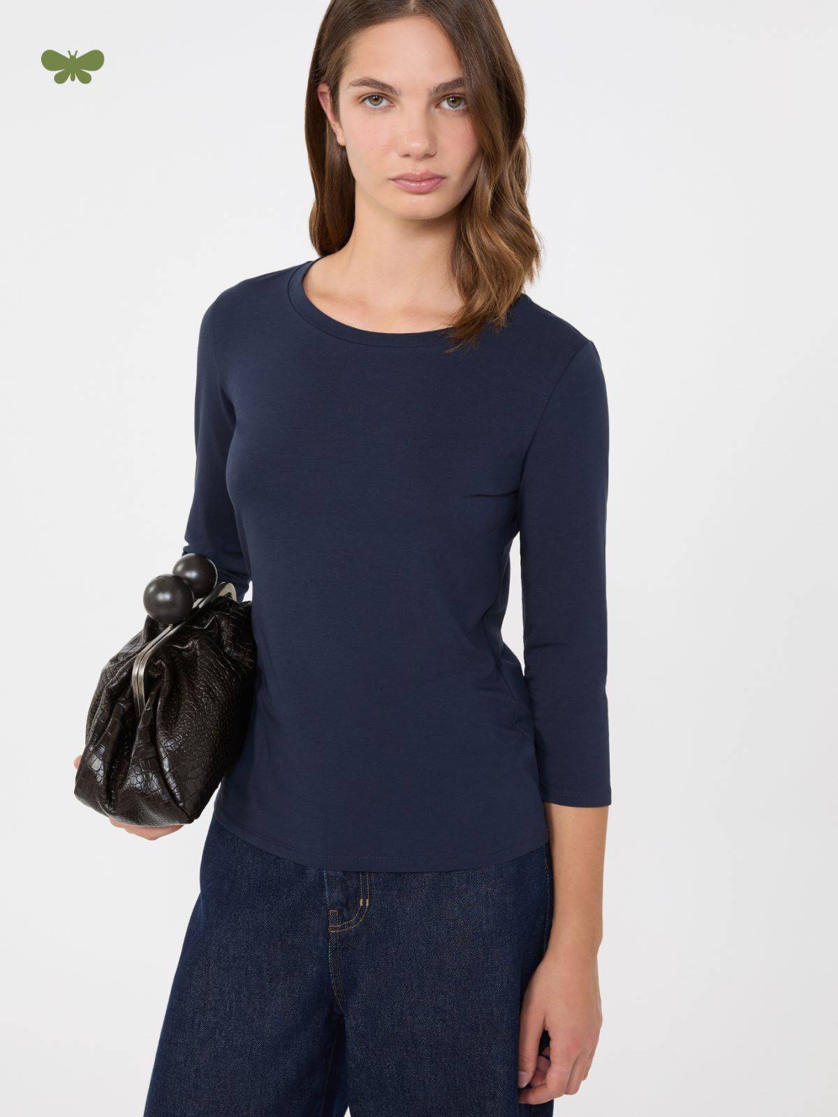 Stretch cotton T-shirt - NAVY - Max Mara - 5