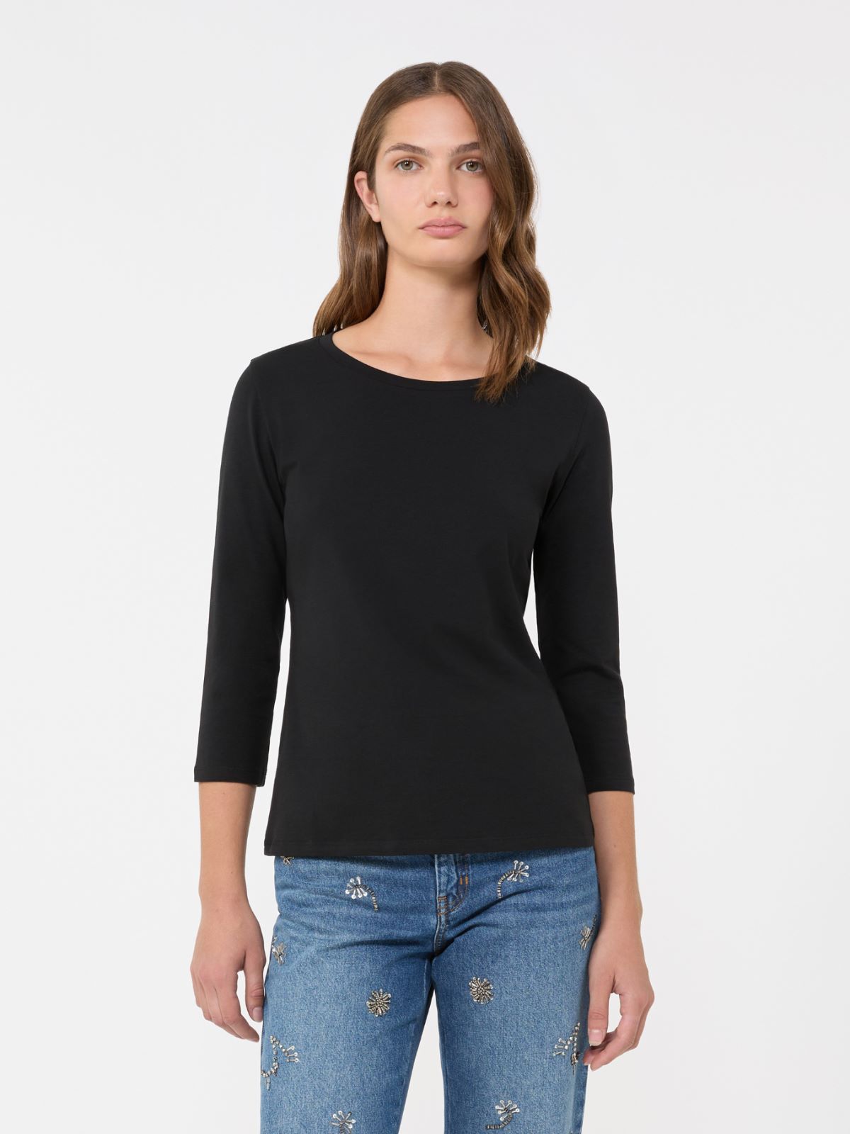 Stretch cotton T-shirt - BLACK - Max Mara - 5