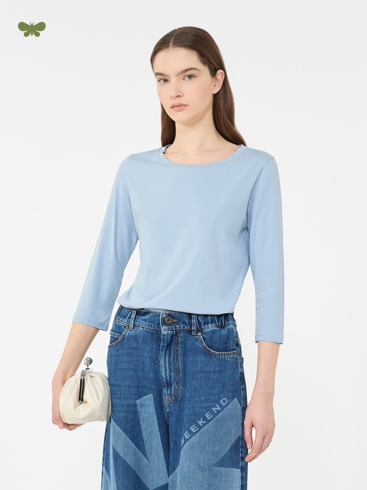 T-shirt z elastycznej bawełny - JASNONIEBIESKI - Max Mara - 5