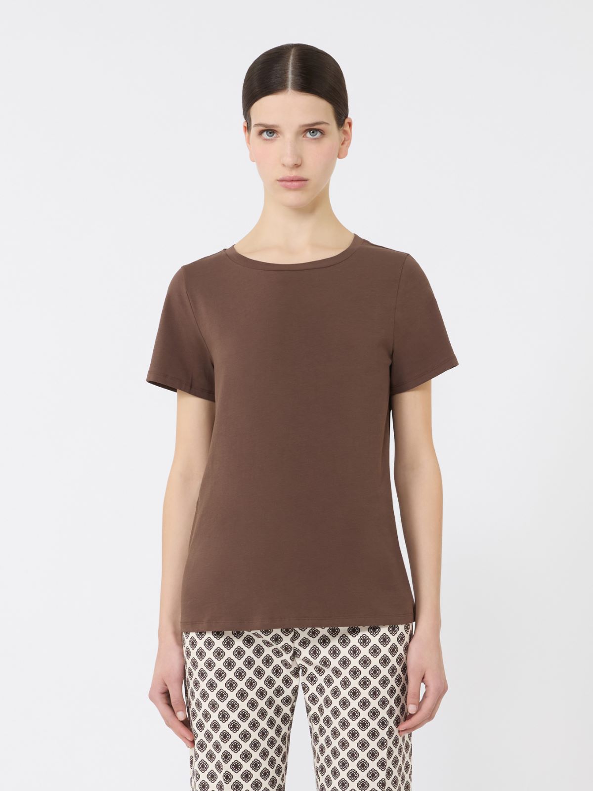 Stretch jersey basic T-shirt - CHOCOLATE - 2