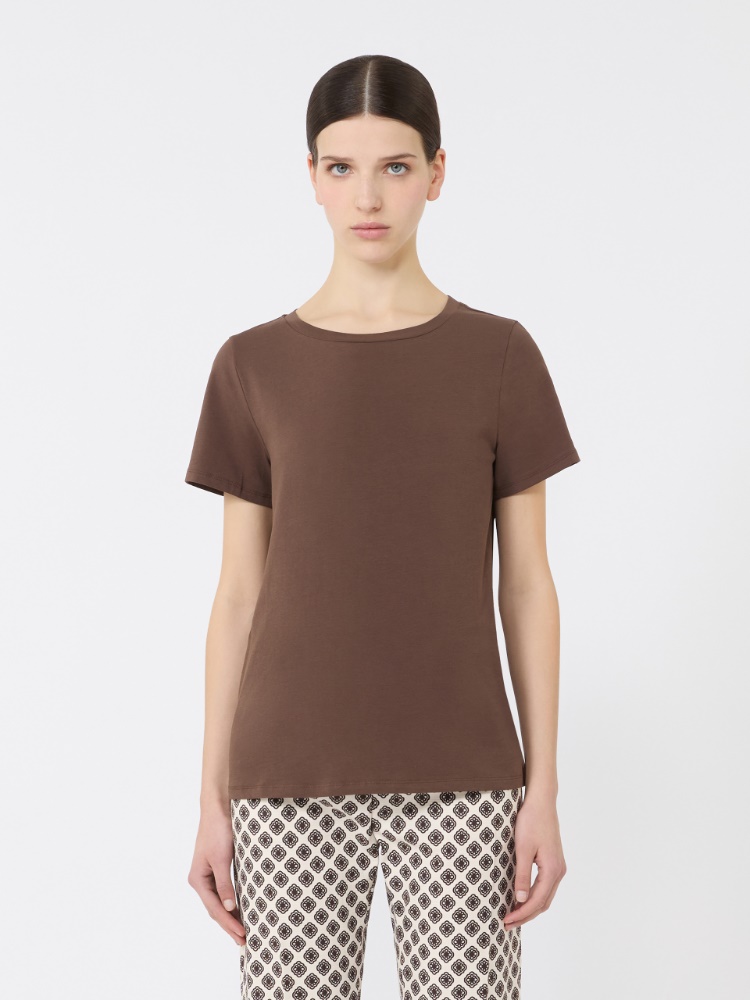 Stretch jersey basic T-shirt - CHOCOLATE - 2
