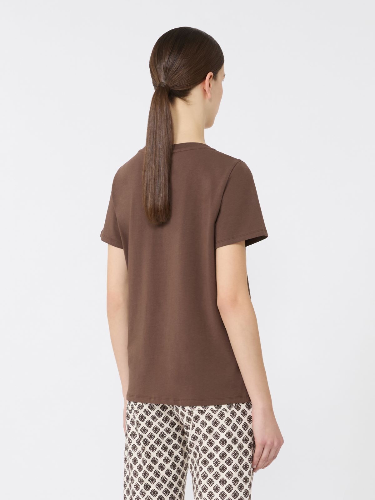 Stretch jersey basic T-shirt - CHOCOLATE - 3