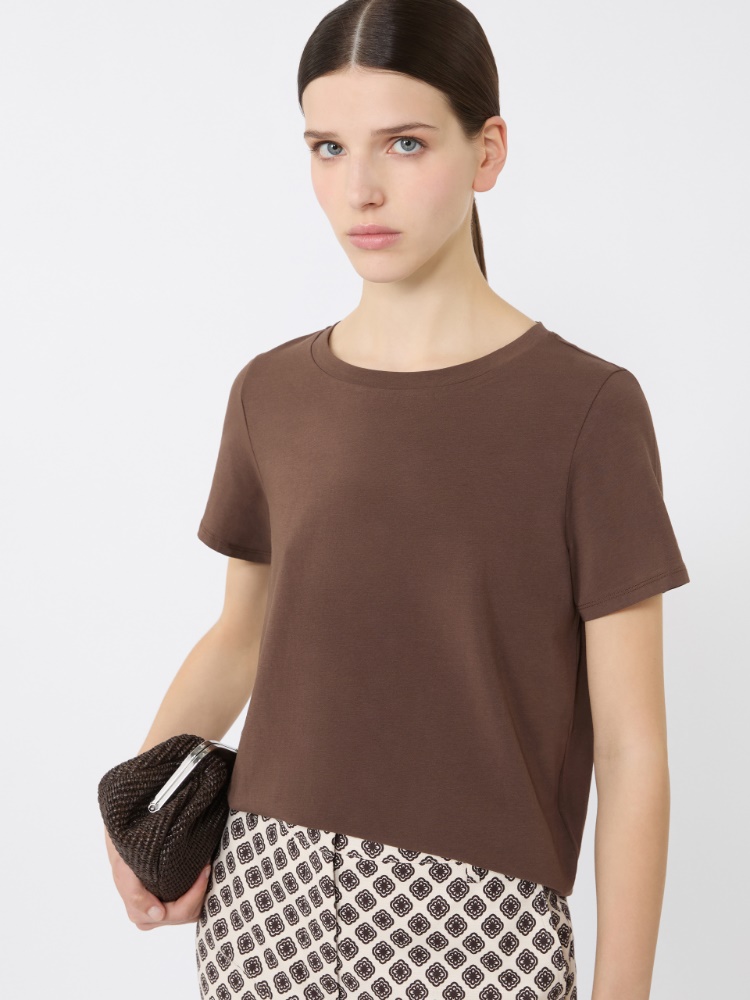 Stretch jersey basic T-shirt - CHOCOLATE - 4