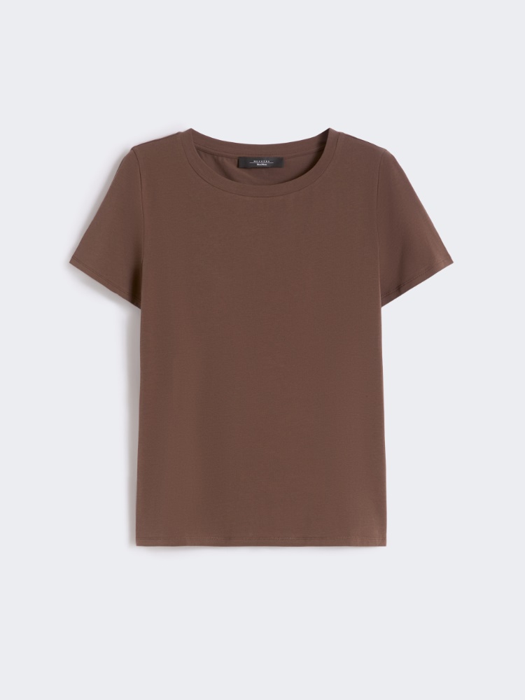 Stretch jersey basic T-shirt - CHOCOLATE - 5
