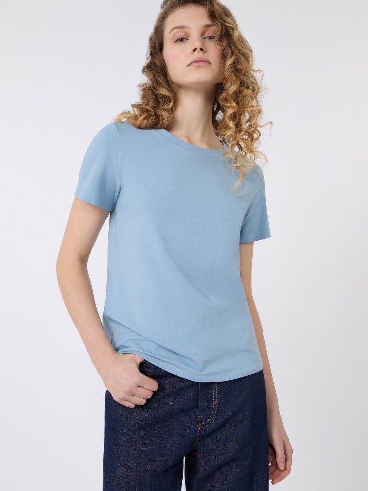 Stretch jersey basic T-shirt - LIGHT BLUE - Max Mara - 4