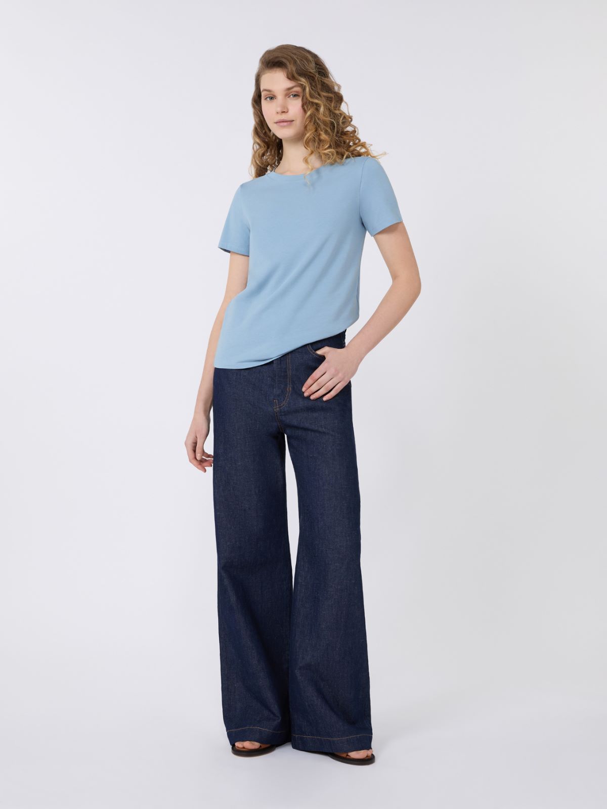 Stretch jersey basic T-shirt - LIGHT BLUE - Max Mara