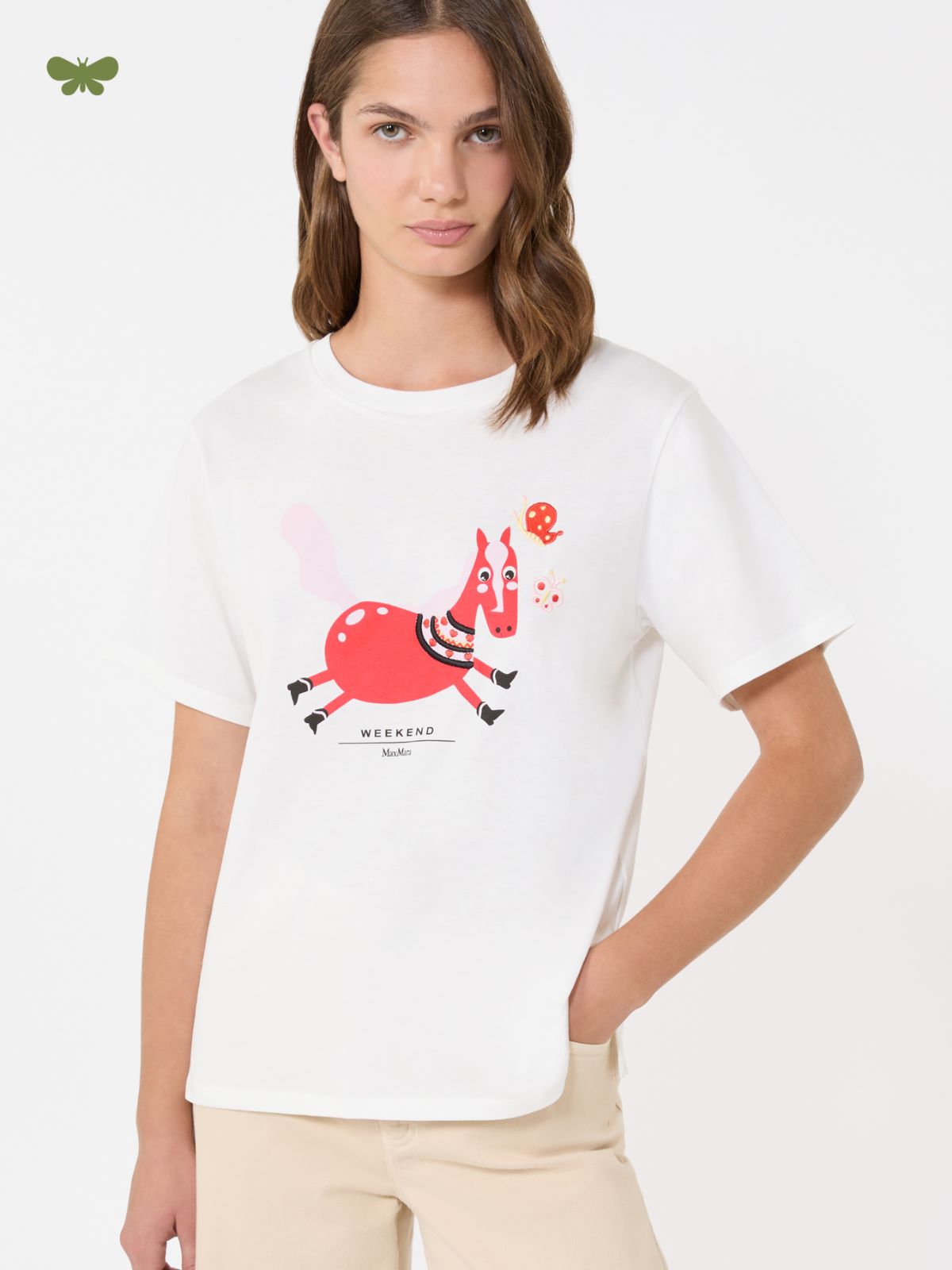 Print and embroidery-adorned cotton T-shirt - WHITE - Max Mara - 5