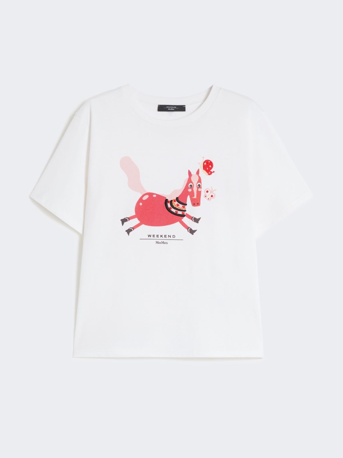 T-shirt in cotone con stampa e ricami
