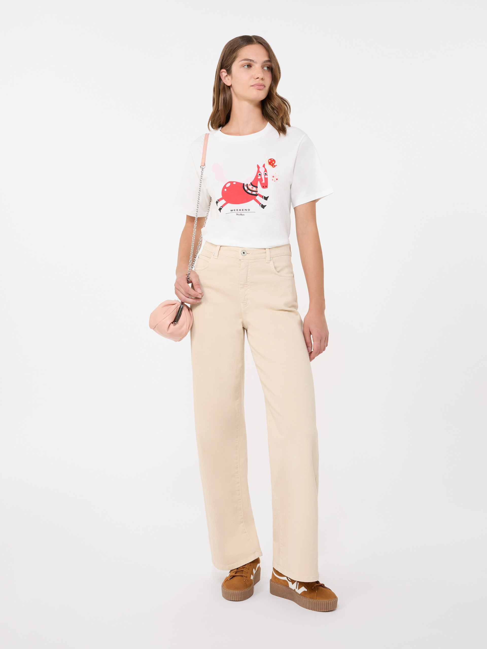 Print and embroidery-adorned cotton T-shirt - WHITE - Max Mara