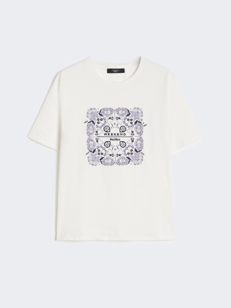 Print and embroidery-adorned cotton T-shirt - WHITE - Max Mara