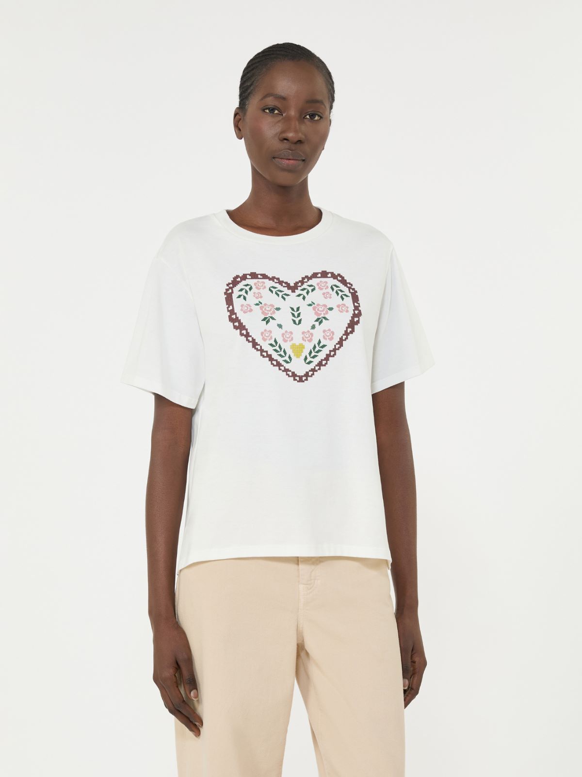 Cotton T-shirt with graphic print - WHITE - Max Mara - 6