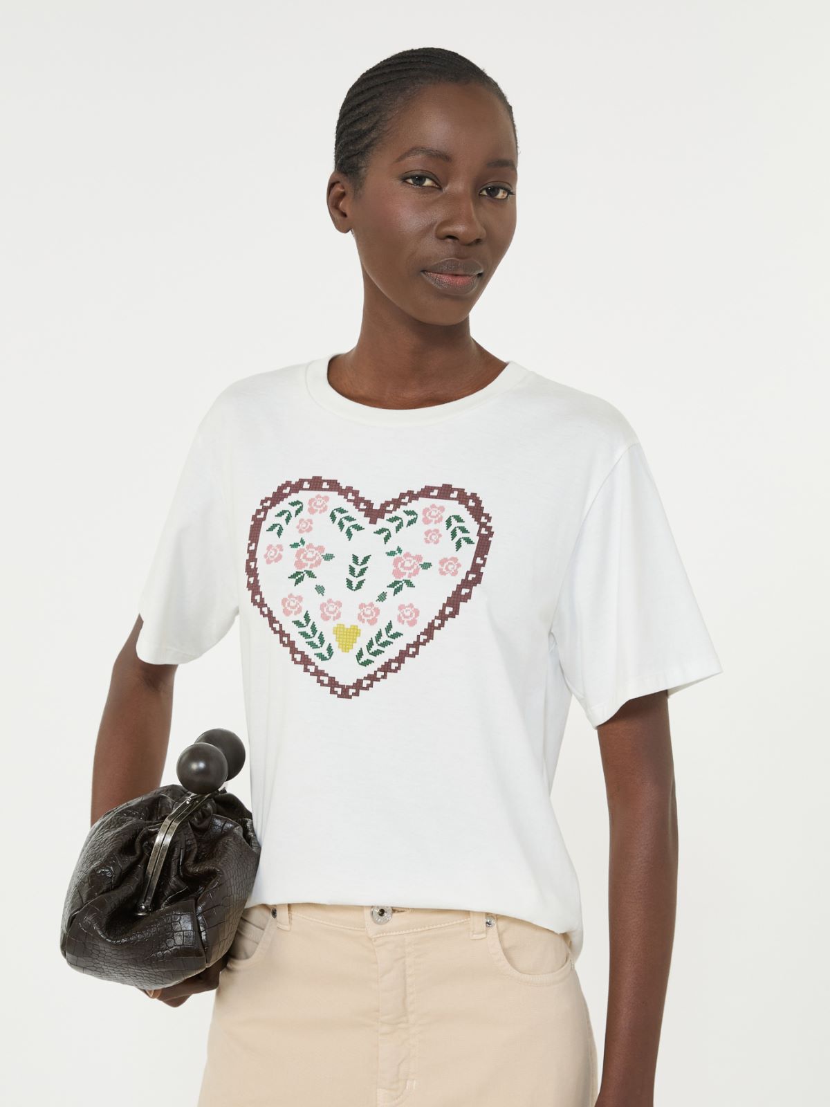 Cotton T-shirt with graphic print - WHITE - Max Mara - 6