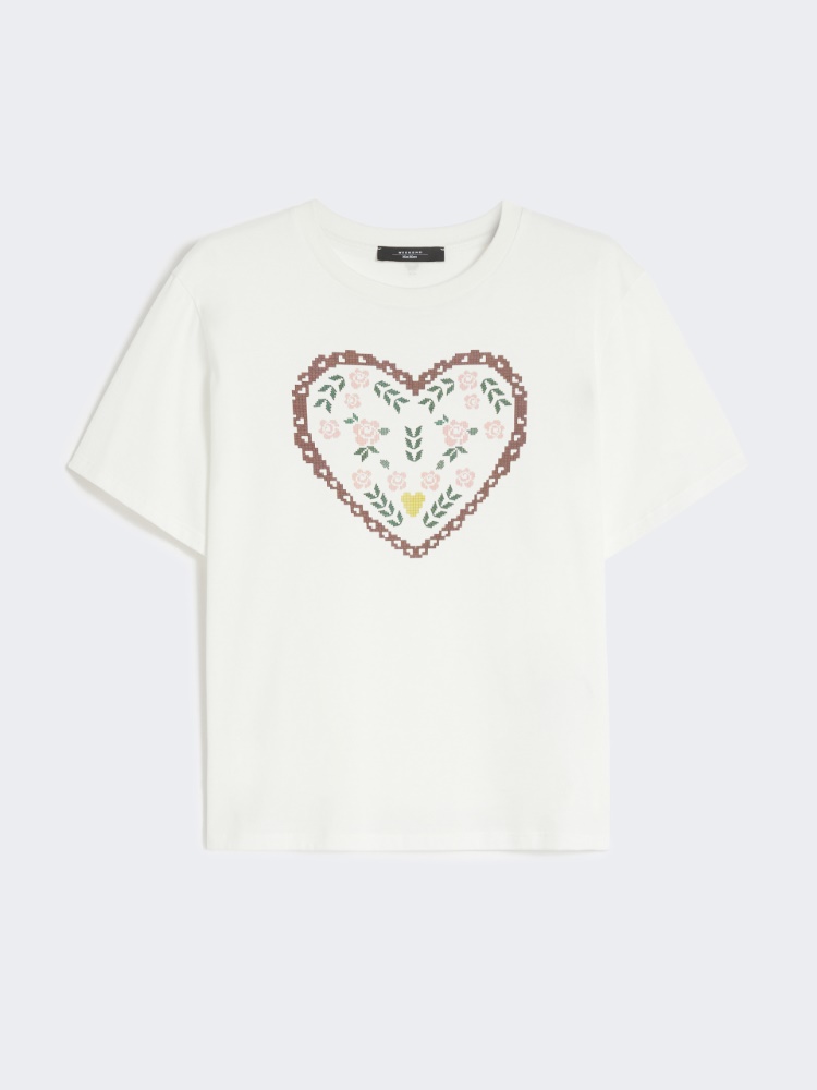 Cotton T-shirt with graphic print - WHITE - Max Mara