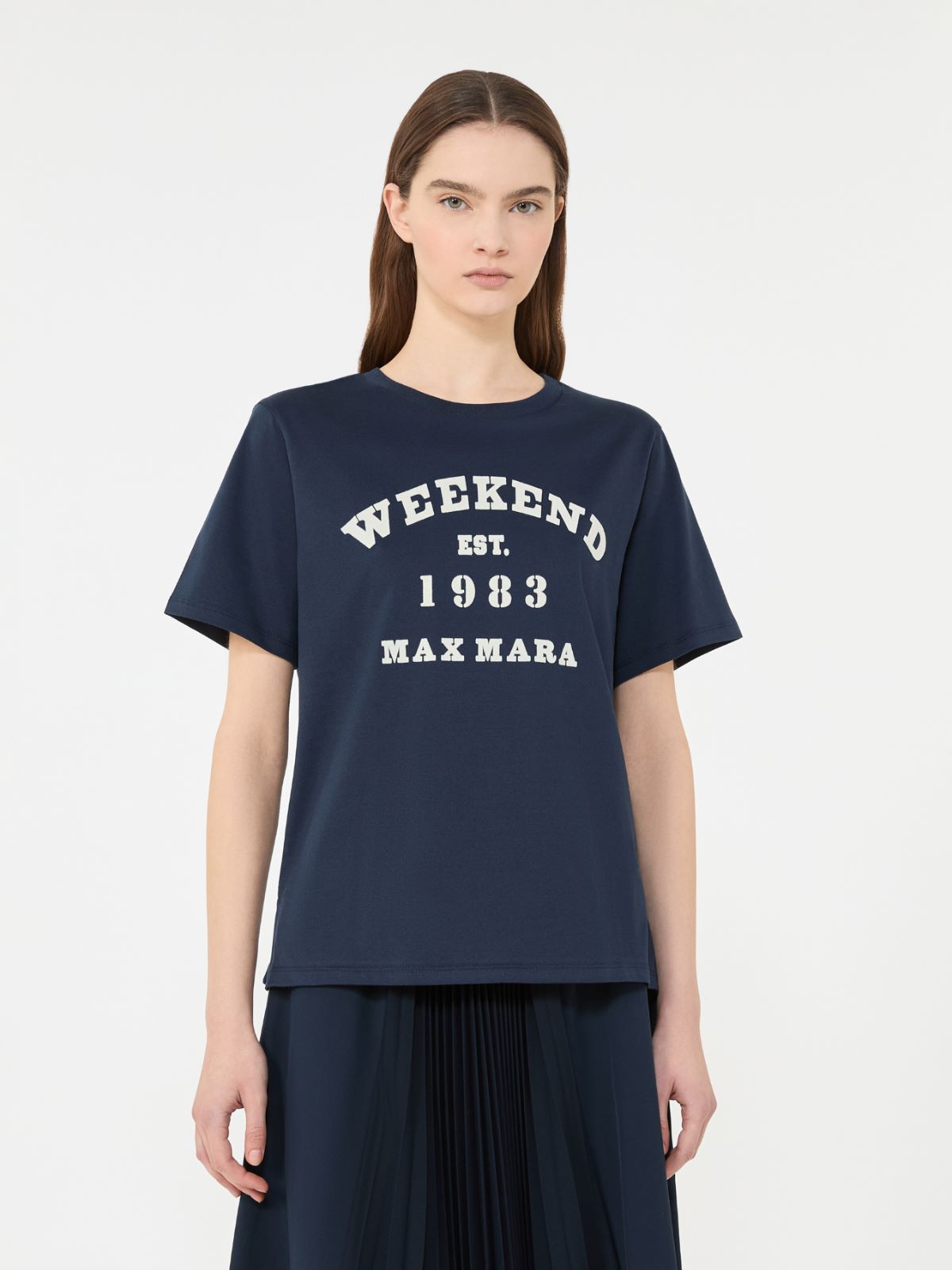 Cotton T-shirt with graphic print - NAVY - Max Mara - 6