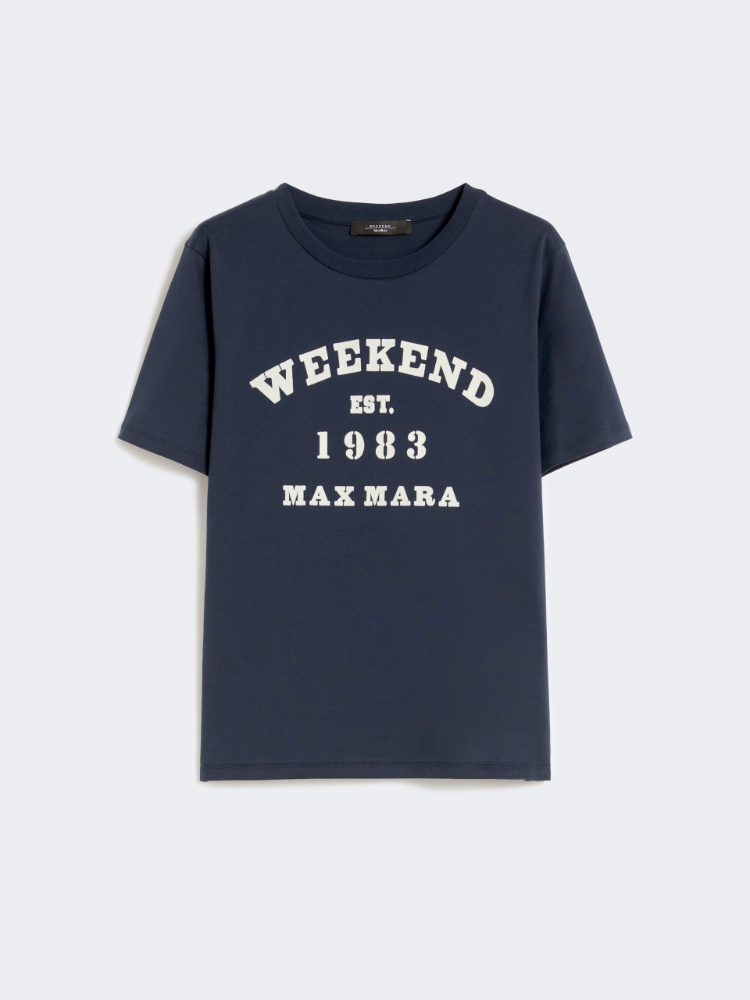 Cotton T-shirt with graphic print - NAVY - Max Mara