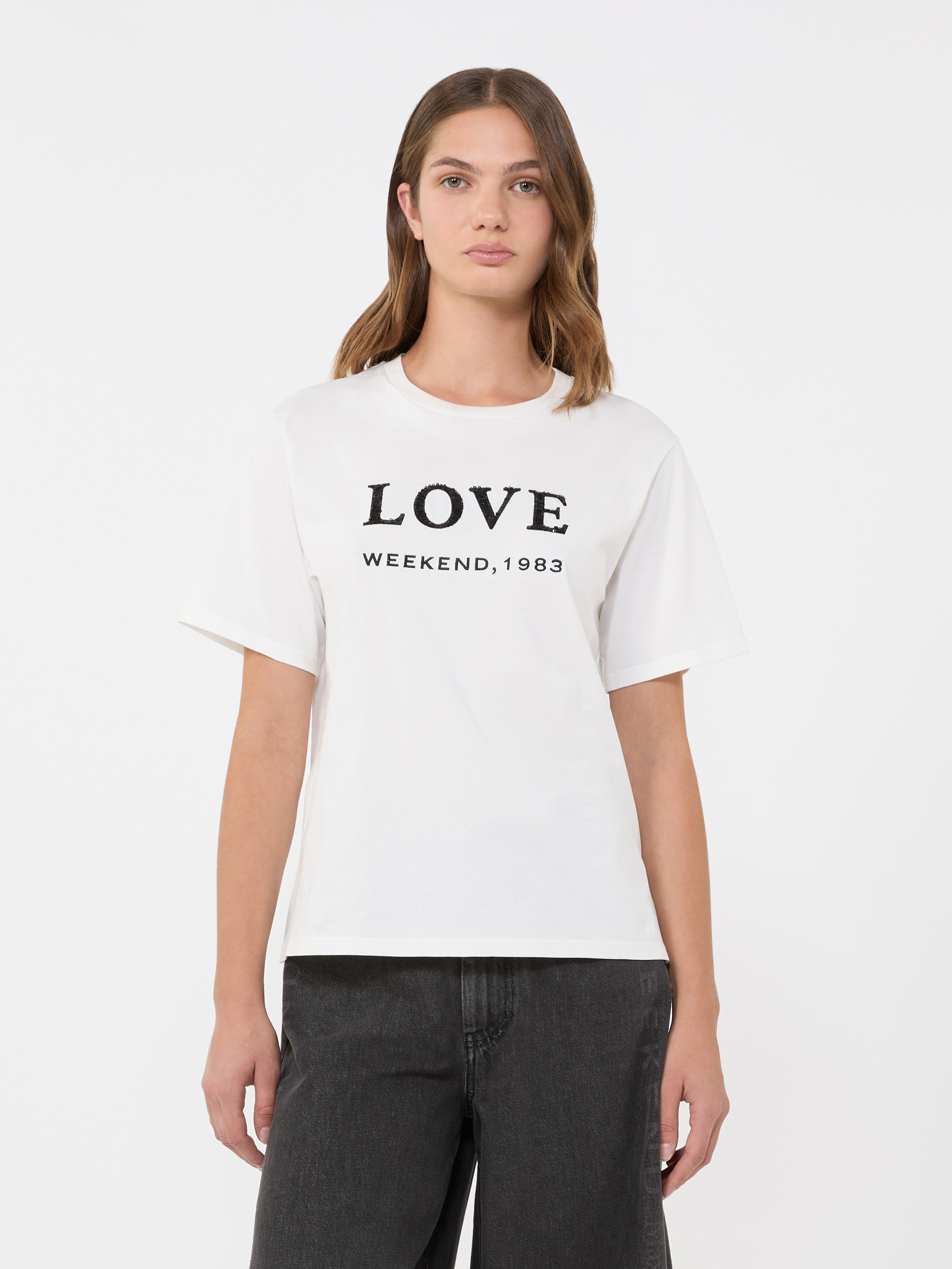 Print and embroidery-adorned jersey T-shirt - WHITE - Max Mara - 2