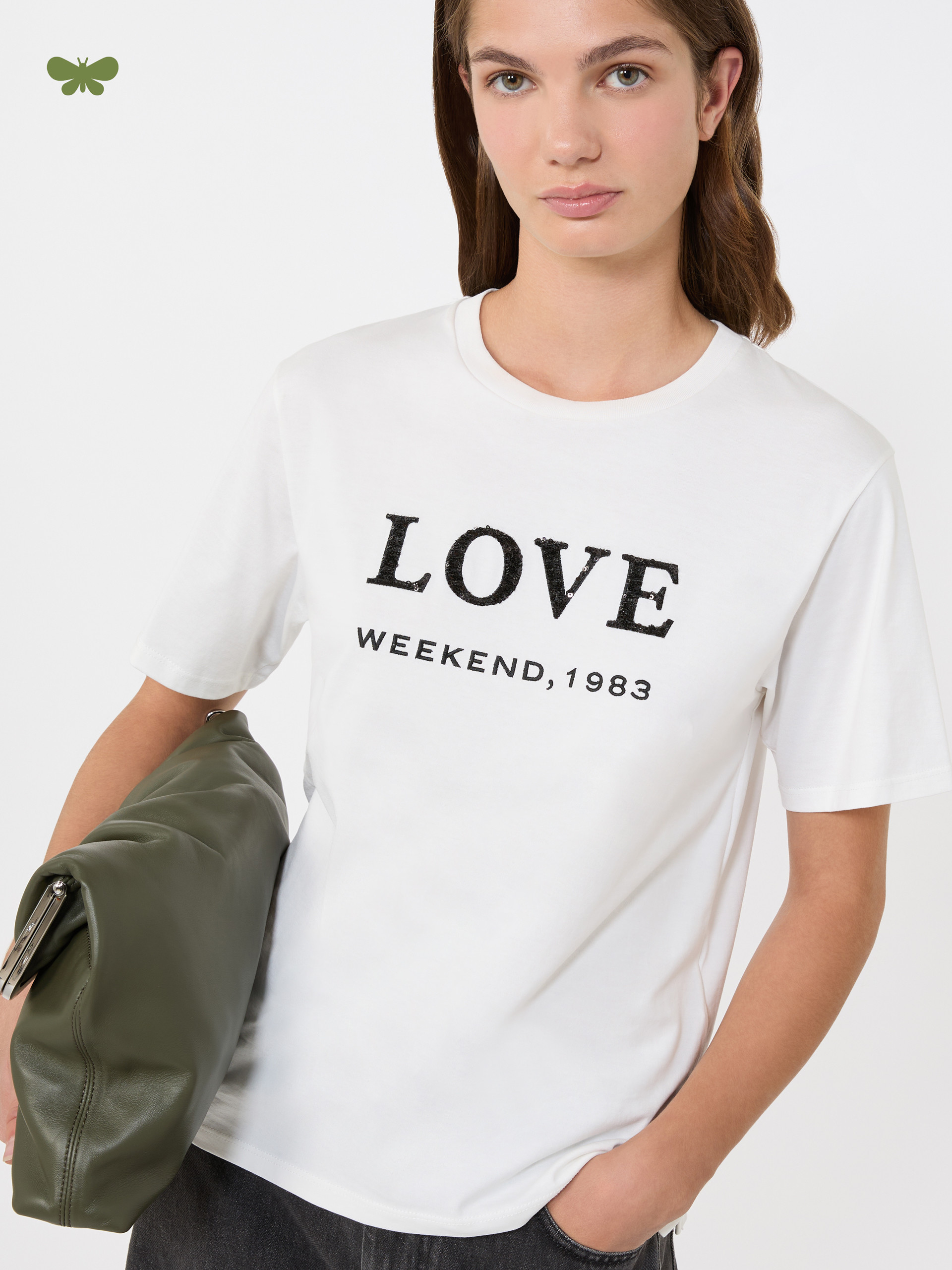 Print and embroidery-adorned jersey T-shirt - WHITE - Max Mara - 4