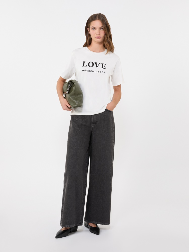 Print and embroidery-adorned jersey T-shirt - WHITE - Max Mara