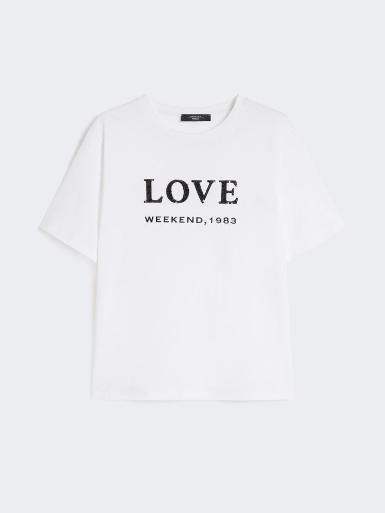 Print and embroidery-adorned jersey T-shirt - WHITE - Max Mara