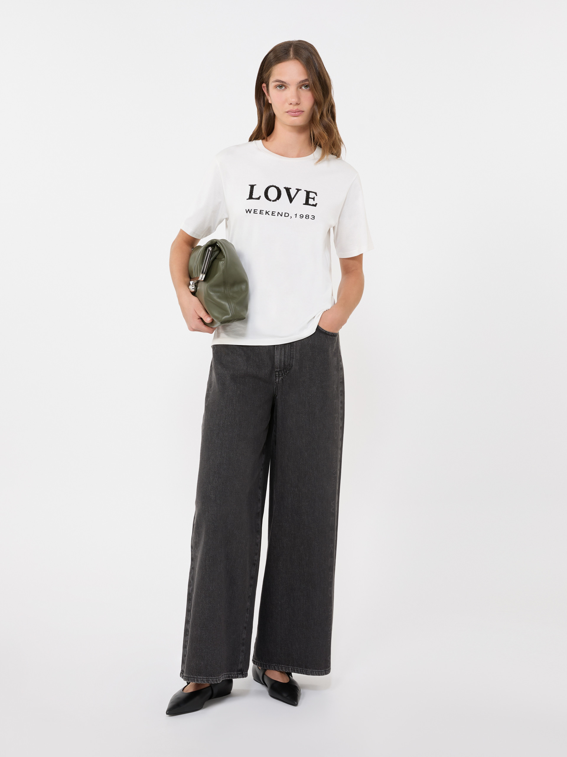 Print and embroidery-adorned jersey T-shirt - WHITE - Max Mara