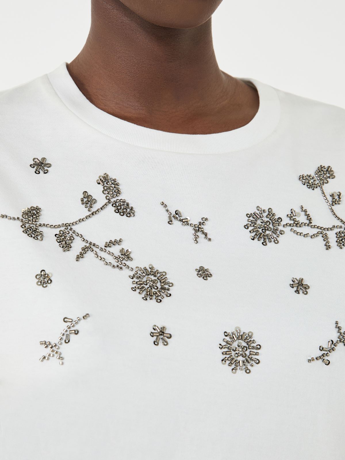 Print and embroidery-adorned jersey T-shirt - WHITE - Max Mara - 6