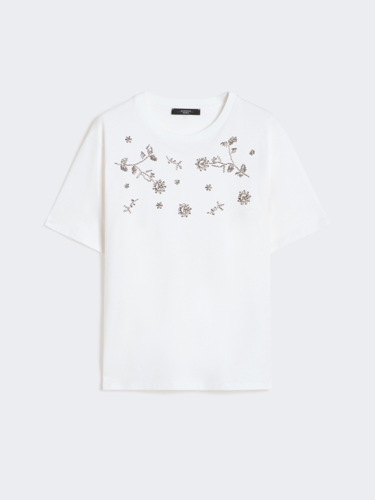 Print and embroidery-adorned jersey T-shirt - WHITE - Max Mara