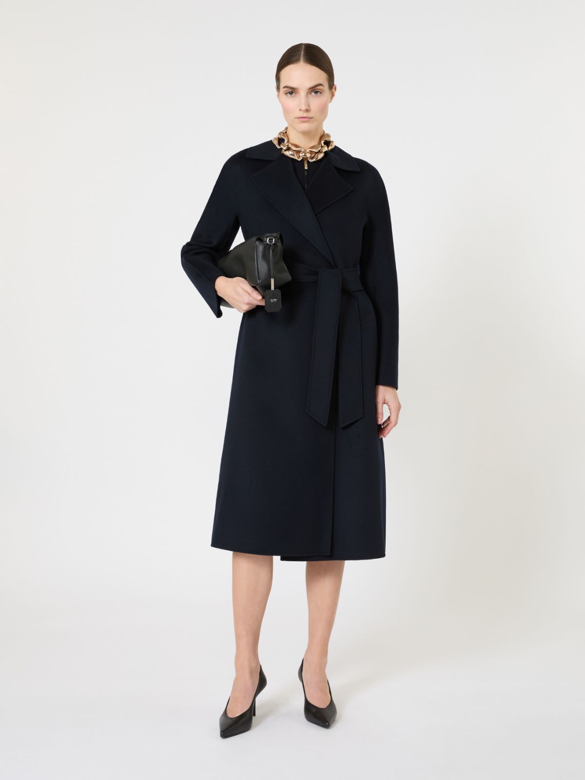 Long wool, cashmere and silk coat - NAVY - Max Mara