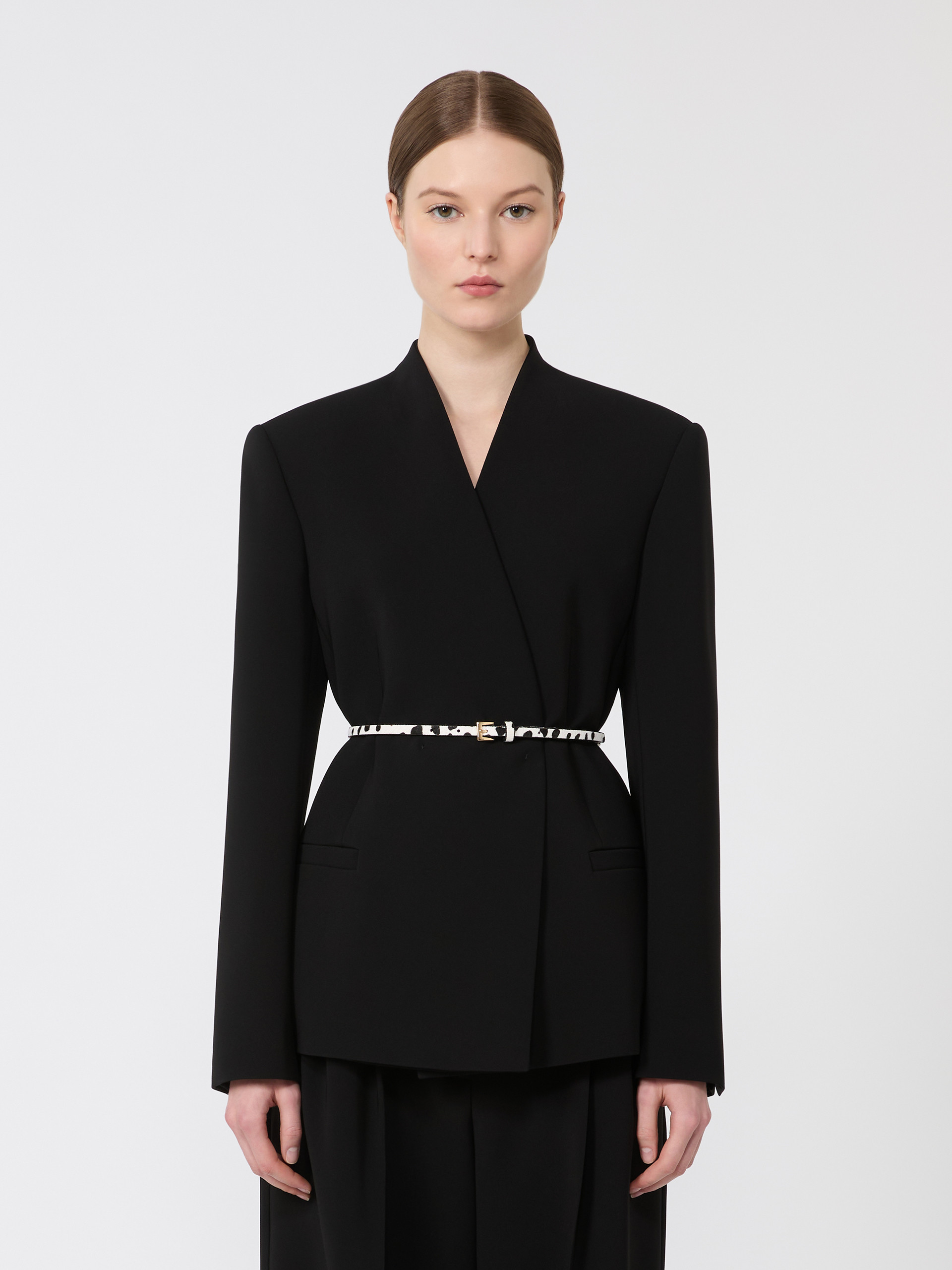 Double-breasted cady jacket with belt - BLACK - Max Mara - 2