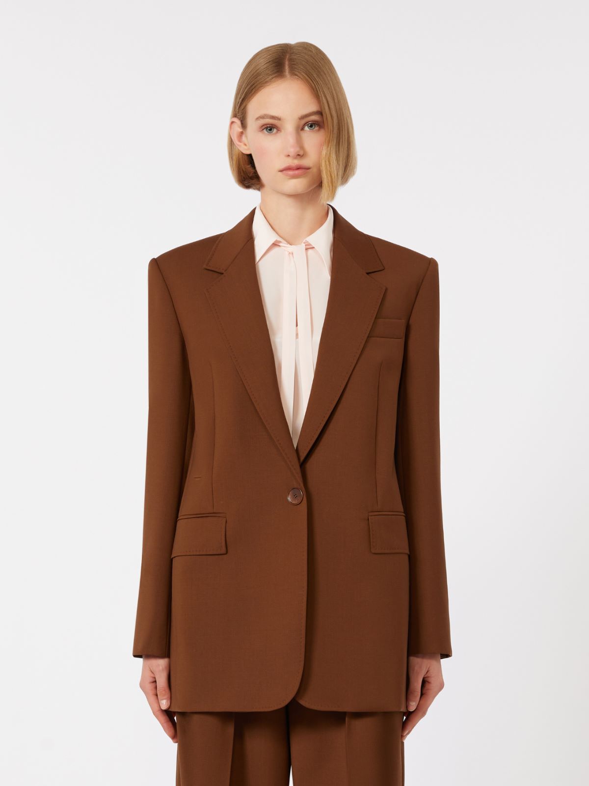Single-breasted stretch wool blazer - CHOCOLATE - Max Mara - 5