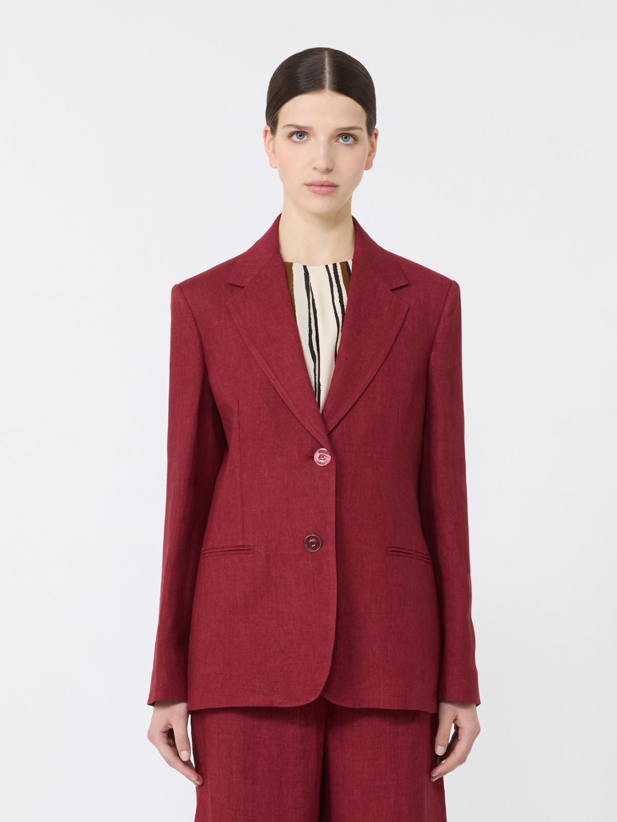 Linen twill blazer - BRICK RED - 2