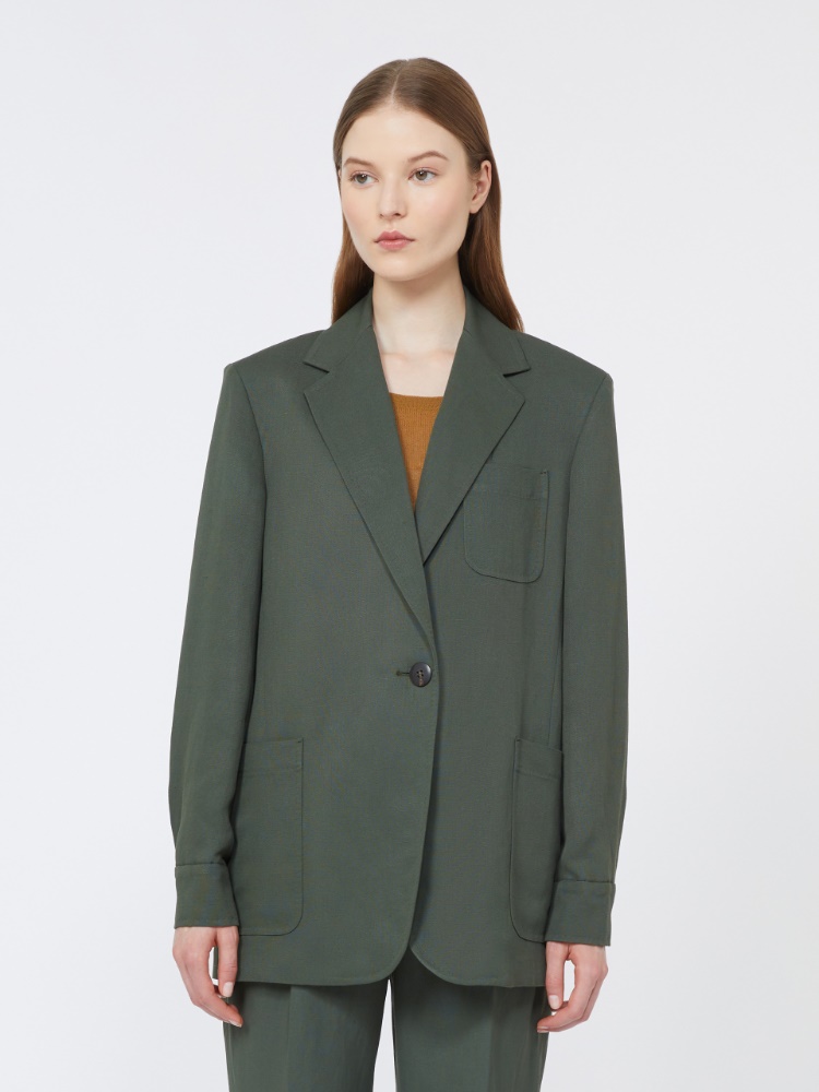 Viscose and linen canvas blazer - KAKI - 2
