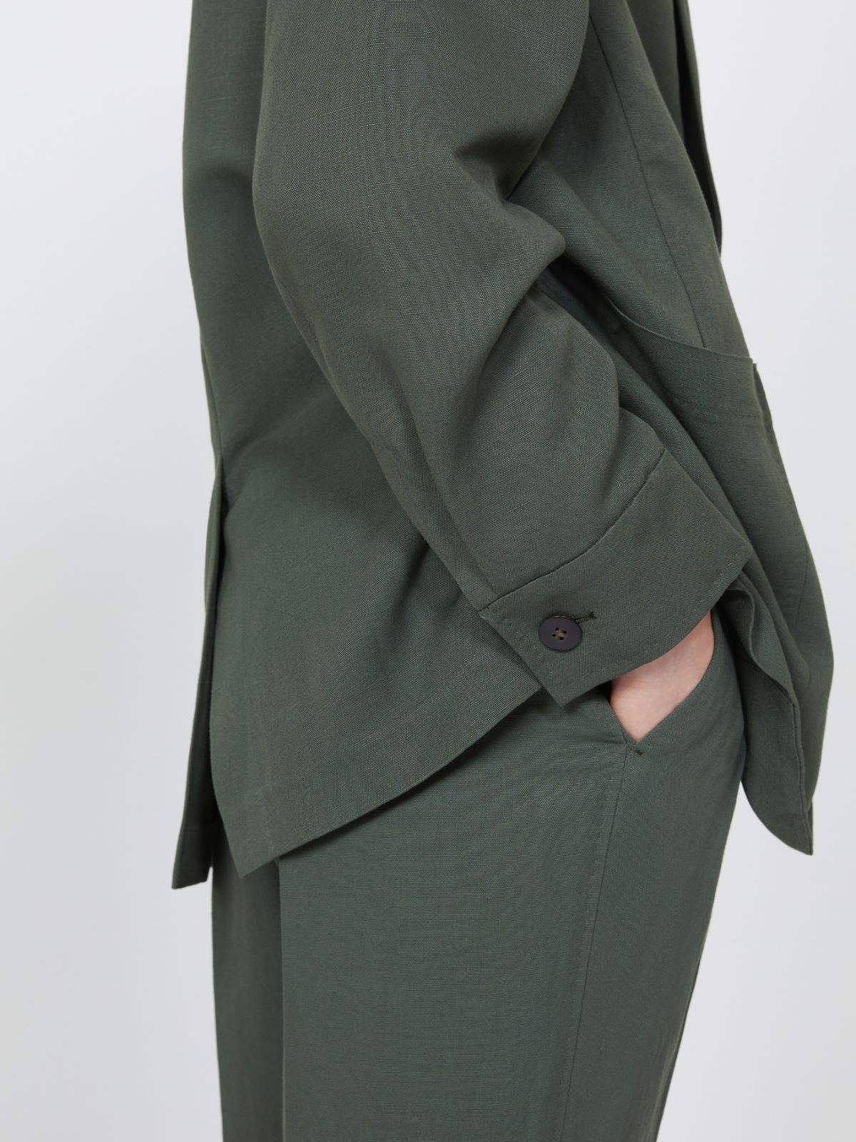 Viscose and linen canvas blazer - KAKI - 5