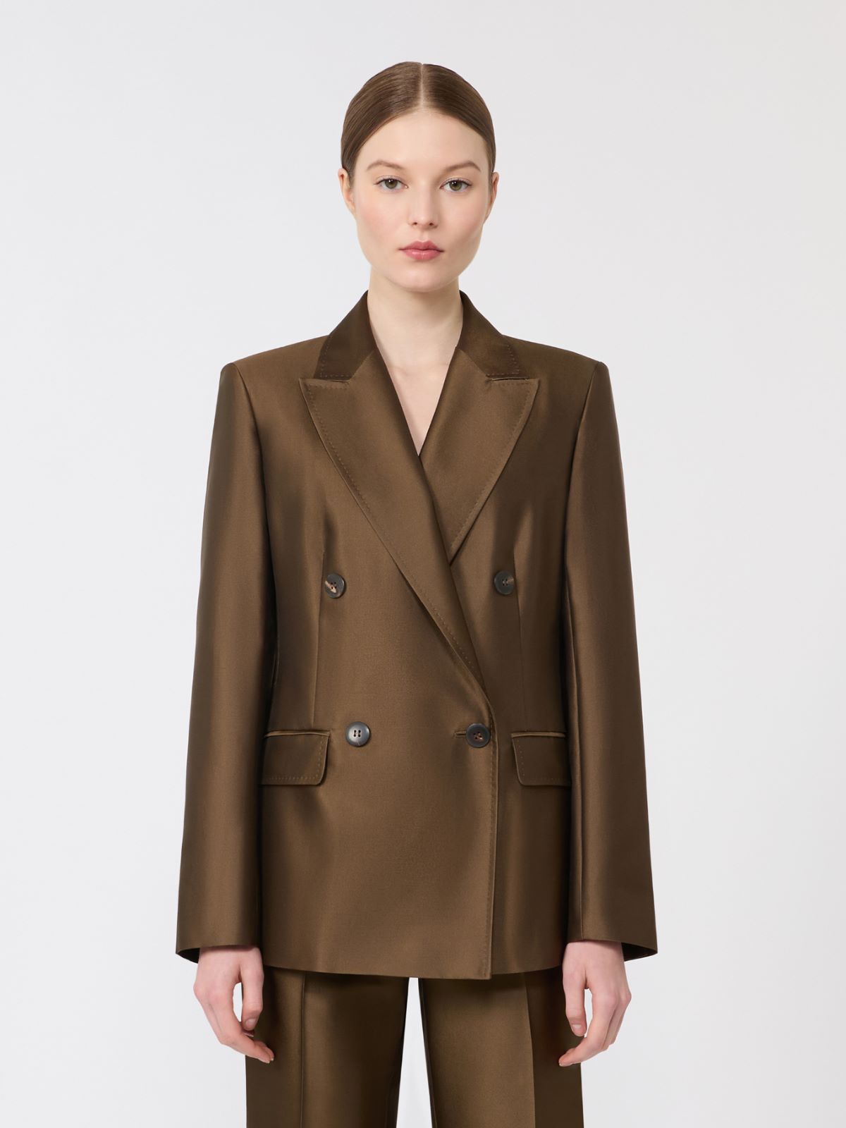 Double-breasted Shantung blazer - KAKI - Max Mara - 6