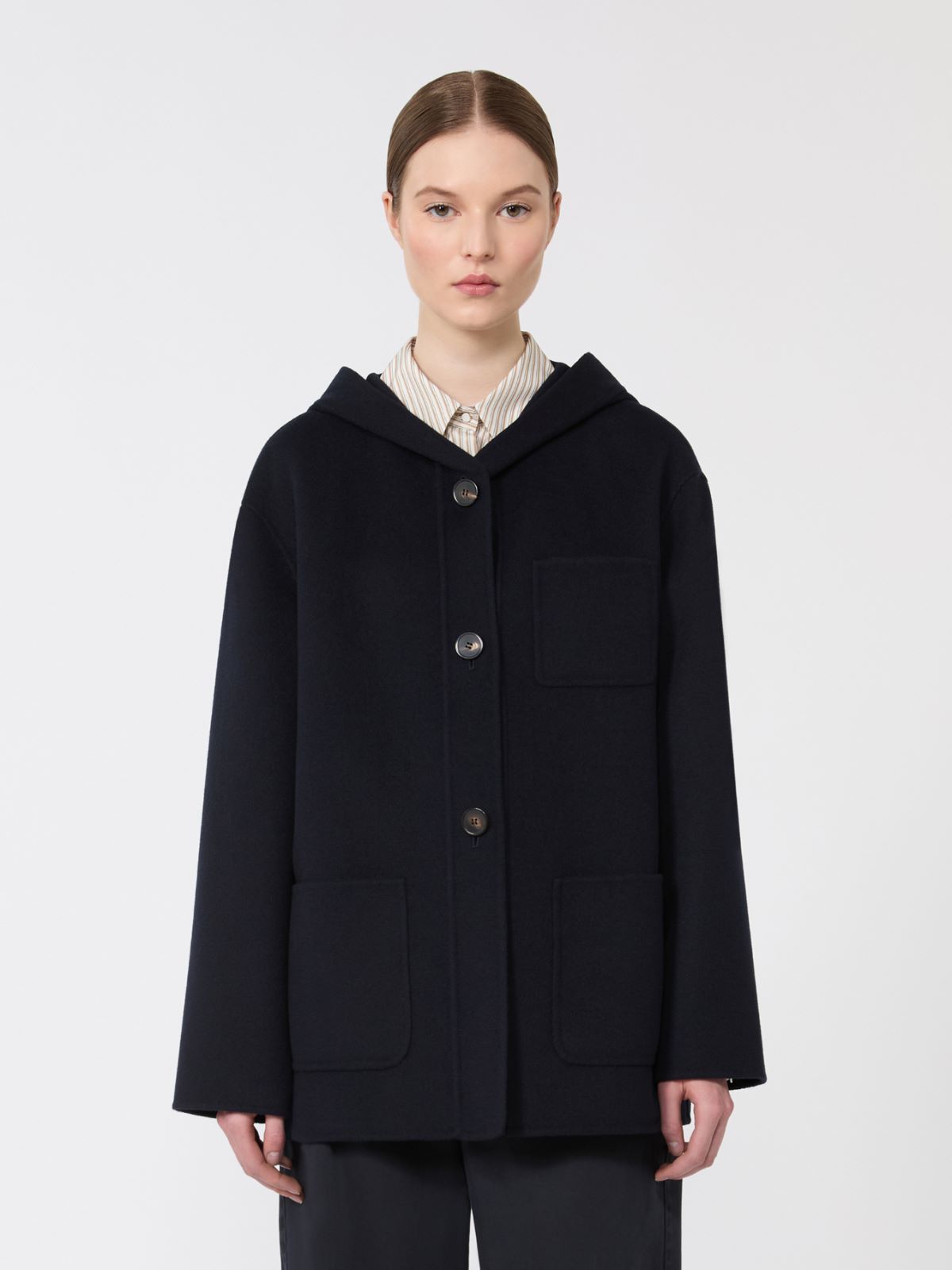 Cashmere, wool and silk hooded coat - NAVY - Max Mara - 6