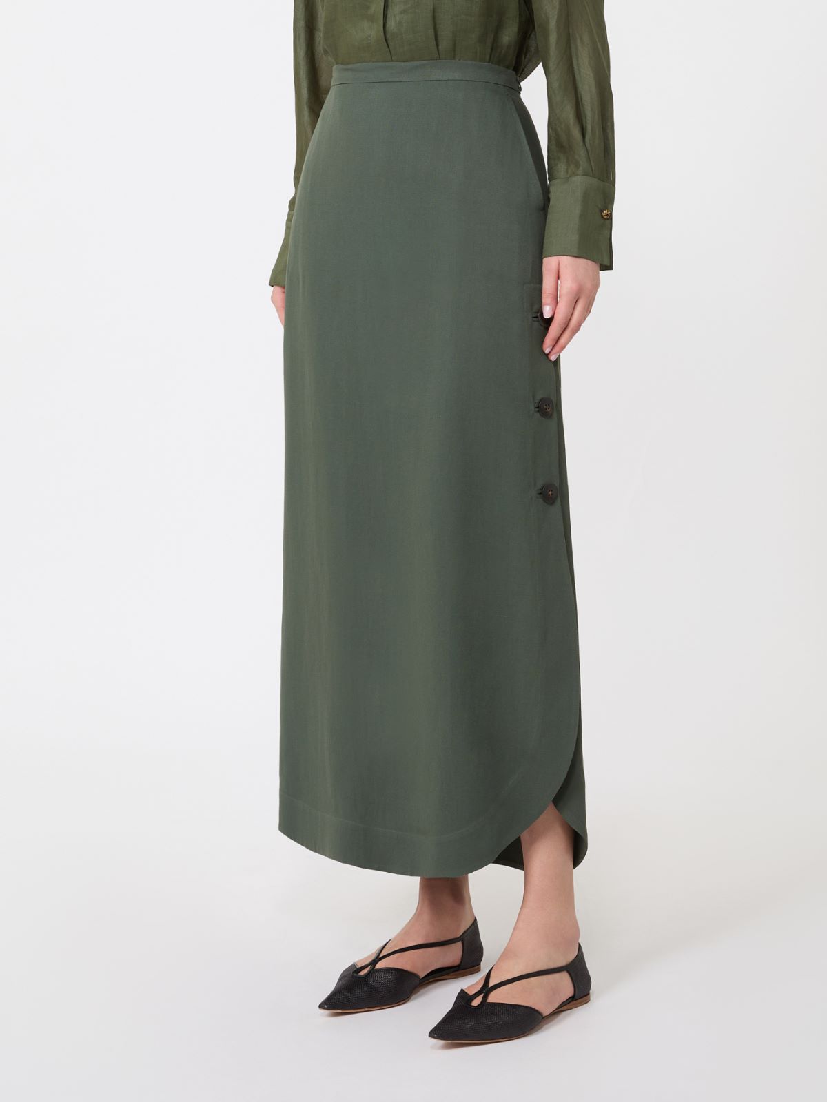 Viscose and linen canvas skirt - KAKI - 2